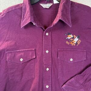 Vtg Winter Run Men 2XL Burgundy Flannel Chamois Shirt Embroidered Ducks Hunt USA